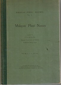 Malayan Plant Names - JG Watson