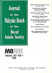 Malaysian Branch of the Royal Asiatic Society Journal - Volume LXV Part 1 1992