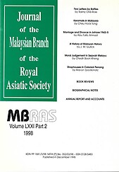 Malaysian Branch of the Royal Asiatic Society Journal - Volume LXXI Part 2 1998