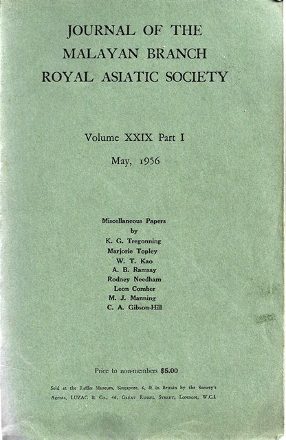 Journal Volume XXIX Part 1 - 1956 - Malayan  Branch of the Royal Asiatic Society