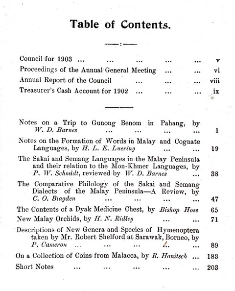 The Penang Bookshelf. Journal of the Straits Branch of the Royal