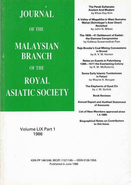 Malaysian Branch of the Royal Asiatic Society Journal - Volume LIX Part 1 1986